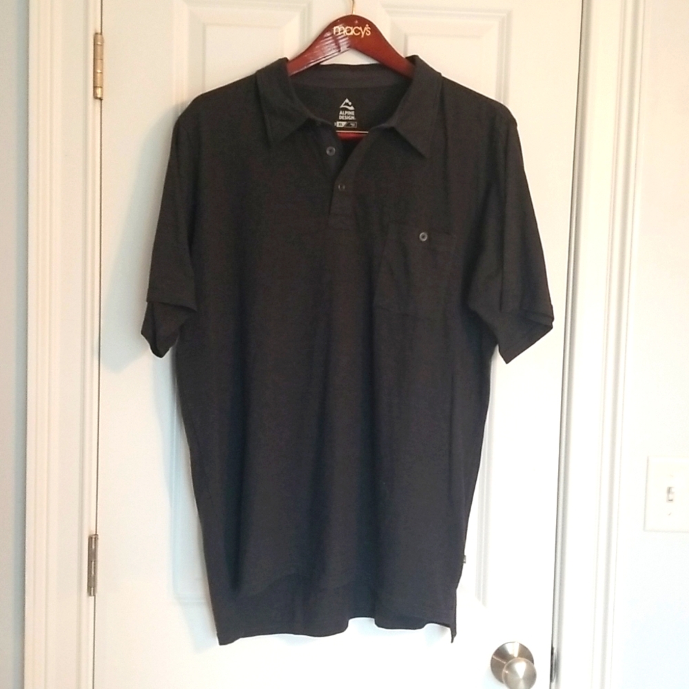Alpine Design Men's Polo, Black/Gray Thin Stripes, XL